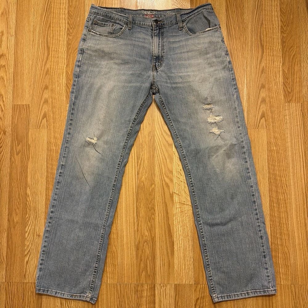 Levi's Denizen 285 Relaxed Fit Jeans Blue Washed Men's Distressed Size 38x34